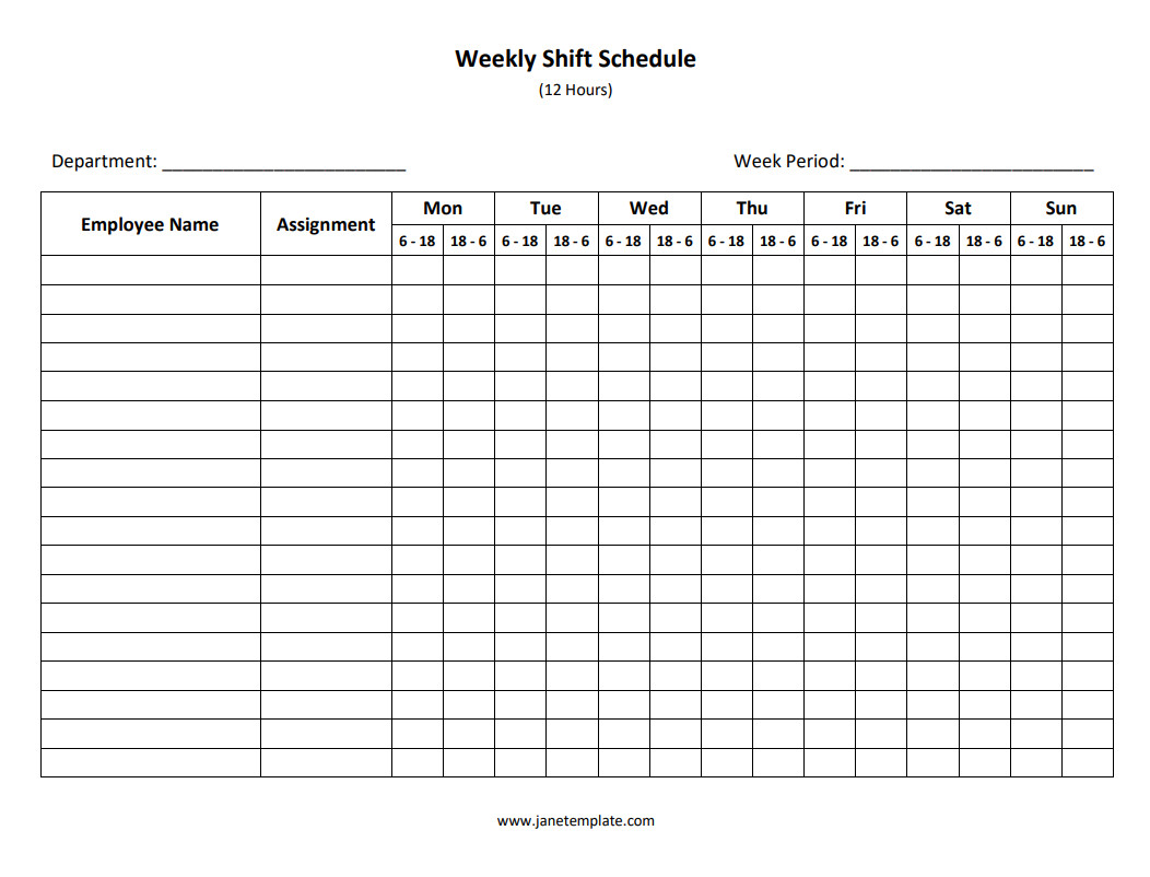 Printable 12-Hour Shift Schedule Template