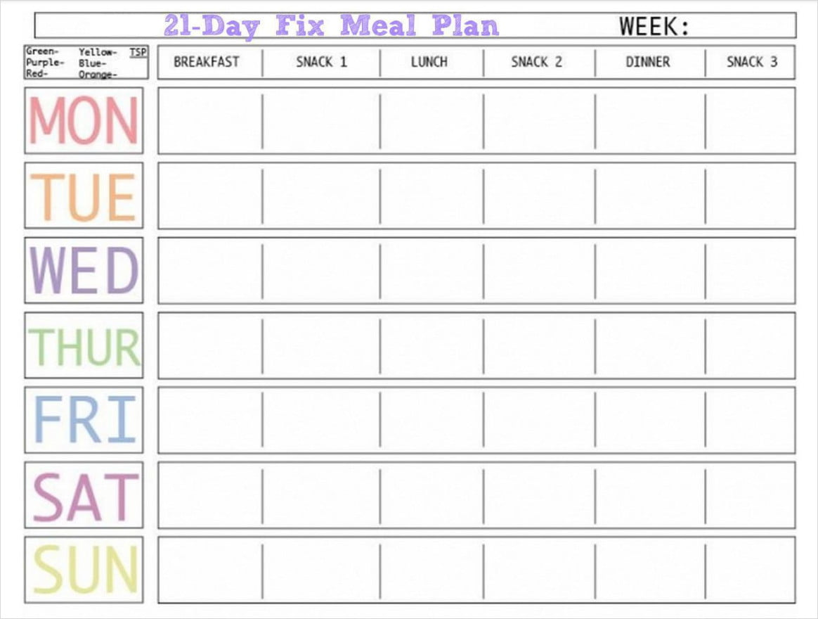 21 Days Fix Fast Metabolism Diet Meal Plan Template