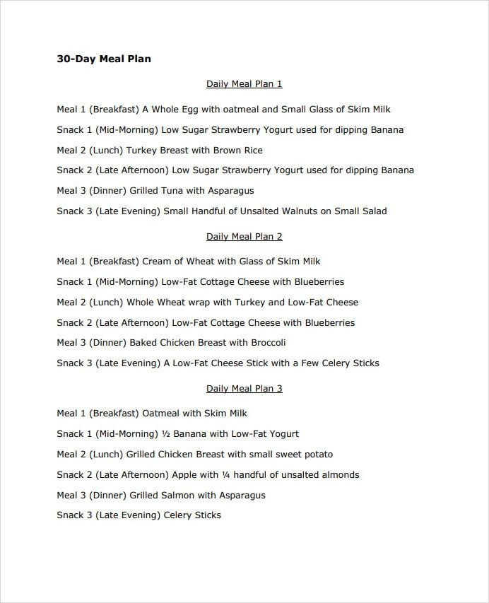 30 Days Fast Metabolism Diet Meal Plan Template