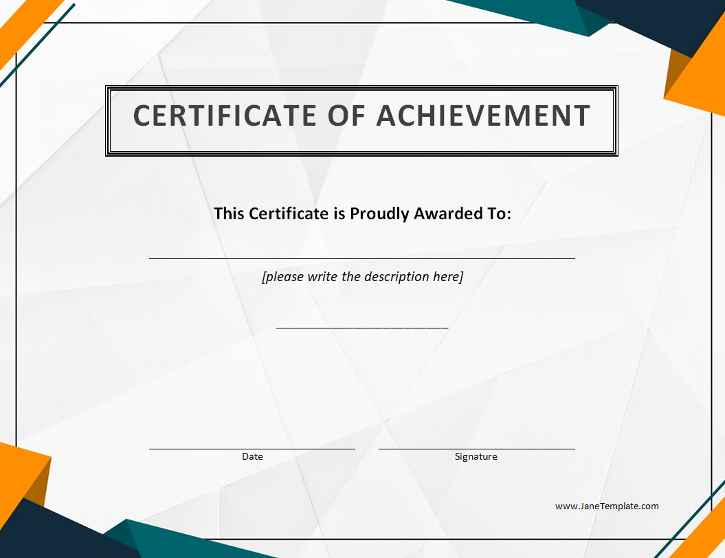 printable achievement certificate template featuring a formal design and customizable fields