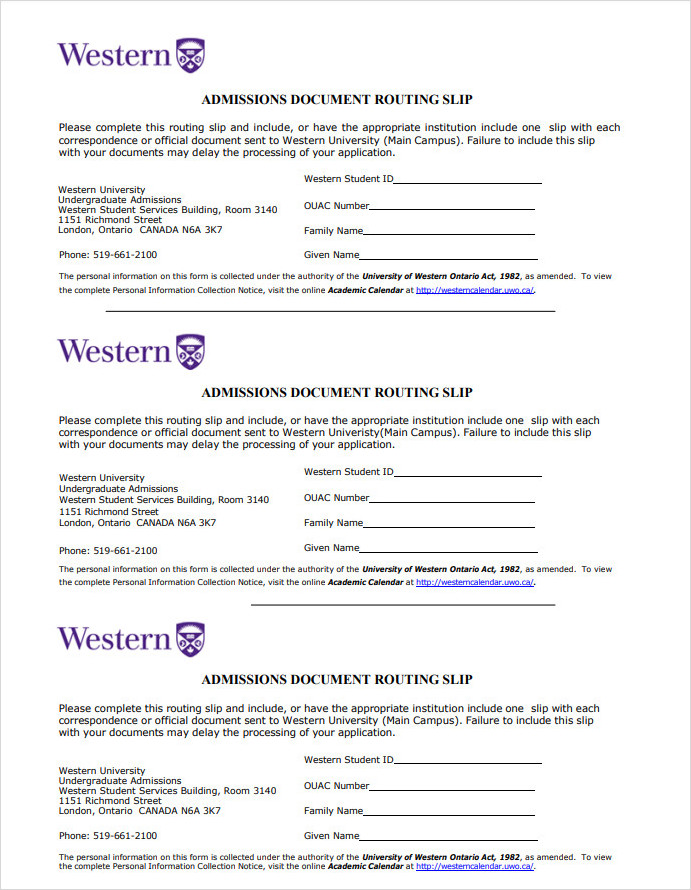 Admissions Routing Slip Template