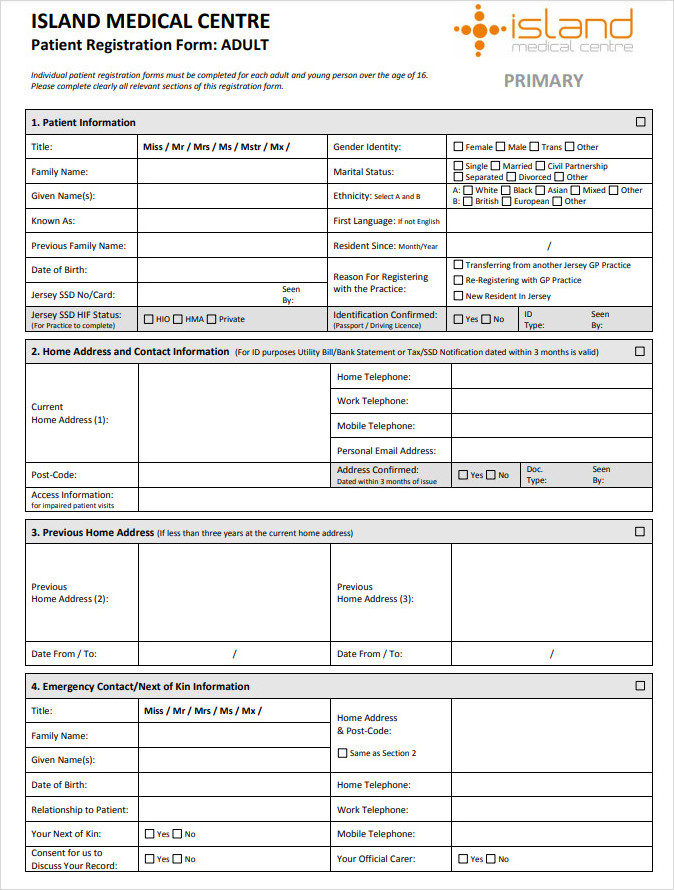 Adult Patient Registration Form