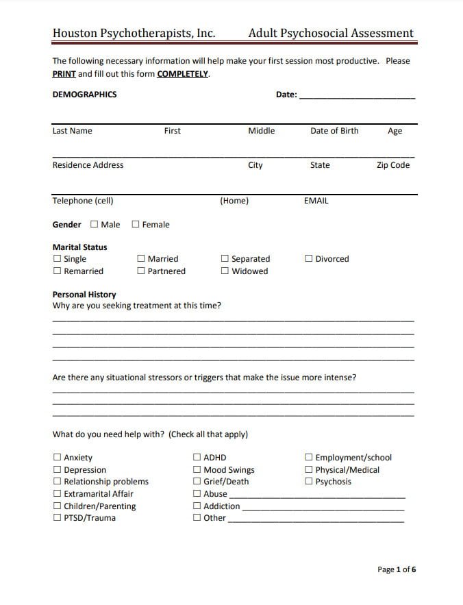 Adult Psychosocial Assessment Template