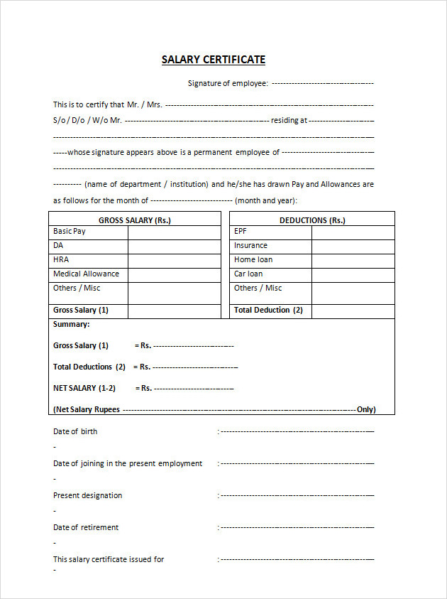 Annual Employee Salary Certificate Template