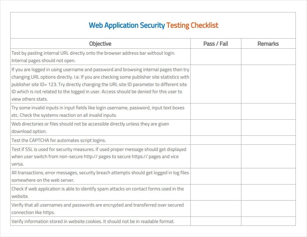 Application Security Testing Checklist Template