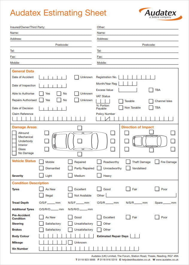 Auto Repair Estimate Form