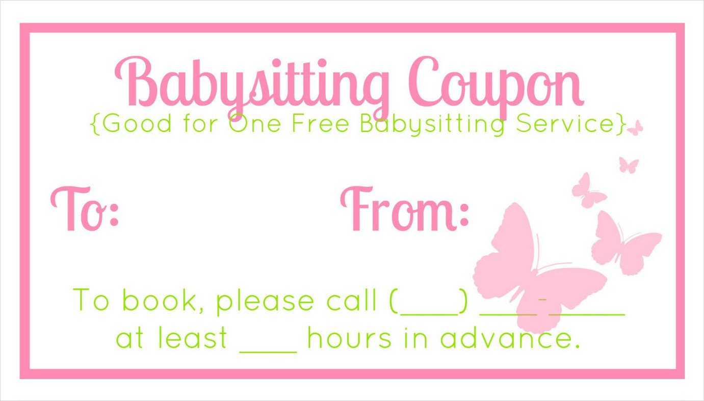 Baby Sitting Coupon Sheet Template