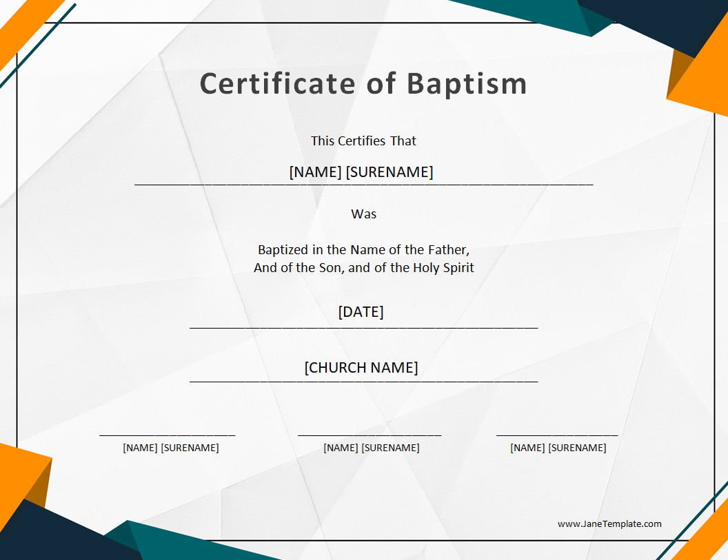 Printable baptism certificate template featuring a formal design and customizable fields