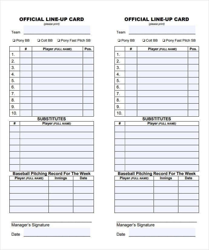 Baseball Official Lineup Card Template