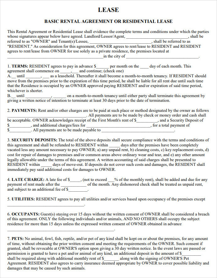 Basic Residential Lease Agreement Template