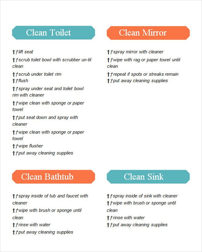 Bathroom Cleaning Checklist Sample