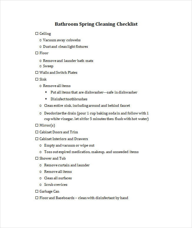 Bathroom Spring Cleaning Checklist Template