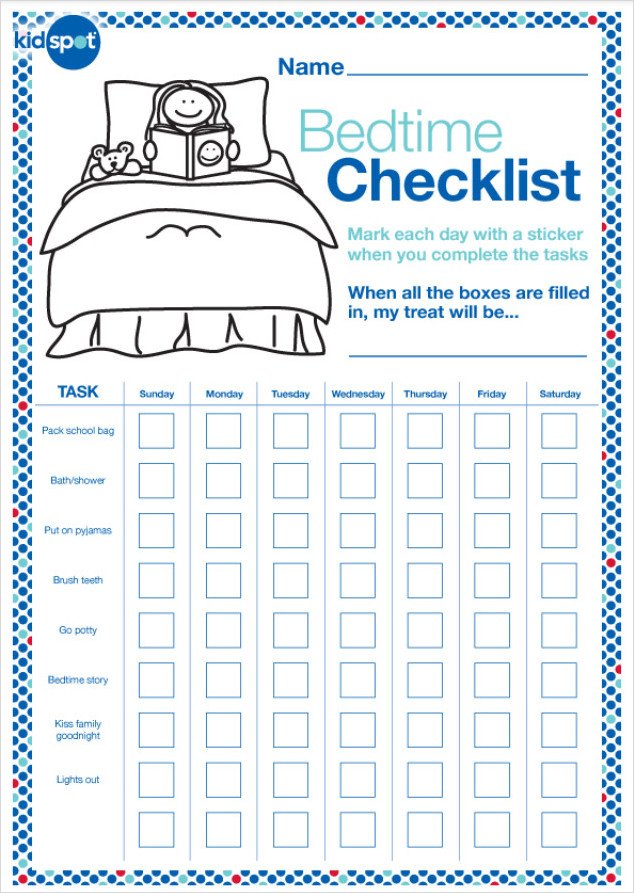 Bedtime Reward Chart Template