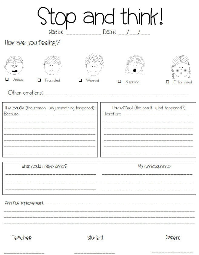 Behavior Reflection Sheet for Parents