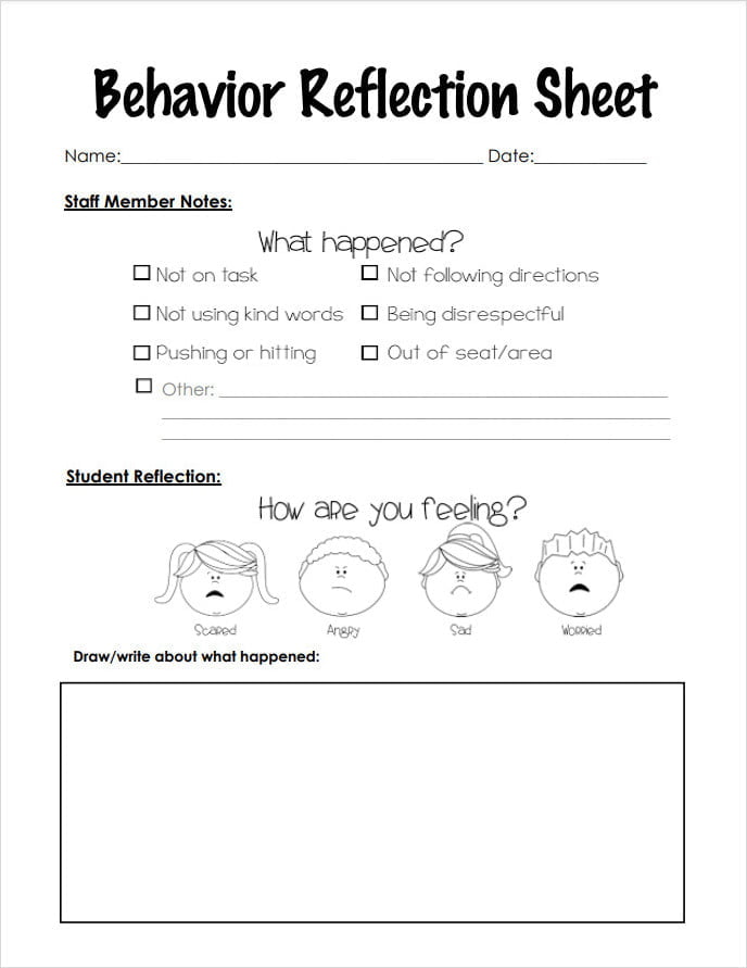 Behavior Reflection Sheet for Primary Grades