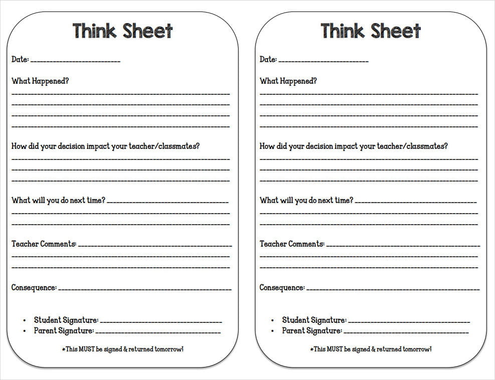 Behavior Think Sheet for Student