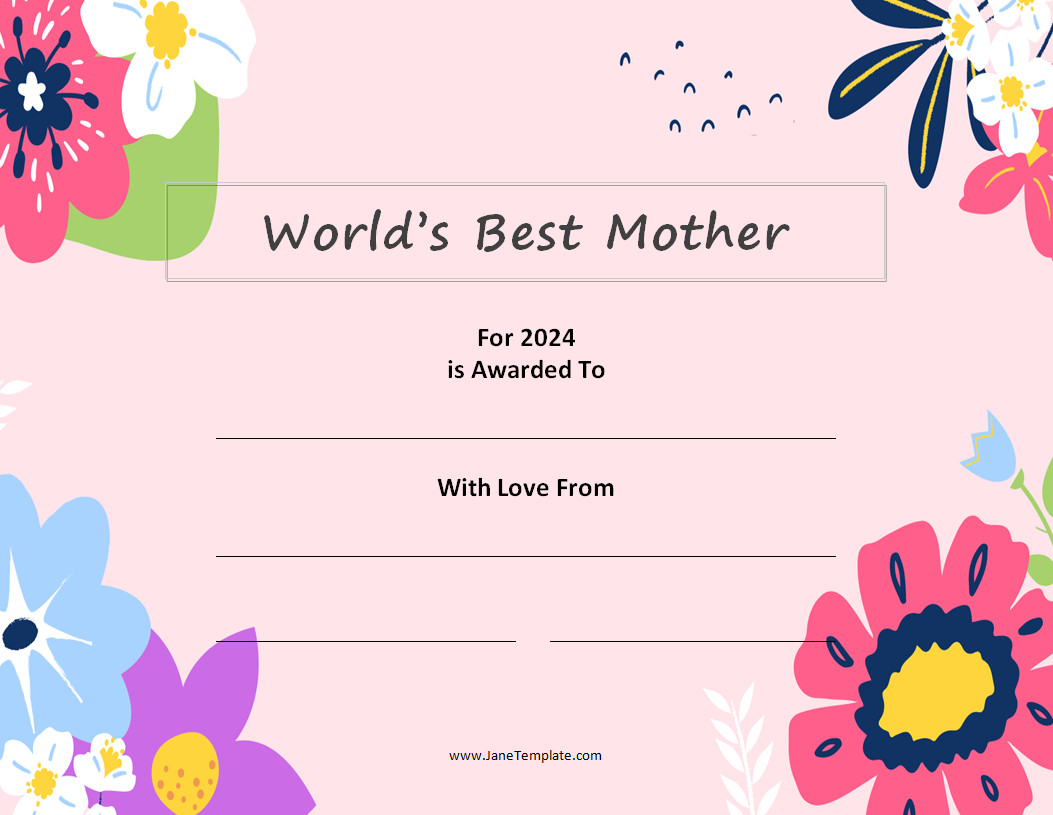 Customizable best mother award certificate template with decorative elements, personalized message area, and award title section.