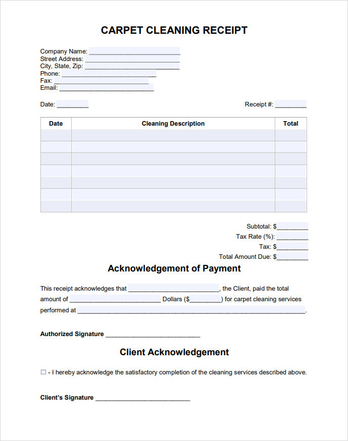 Blank Carpet Cleaning Receipt Template