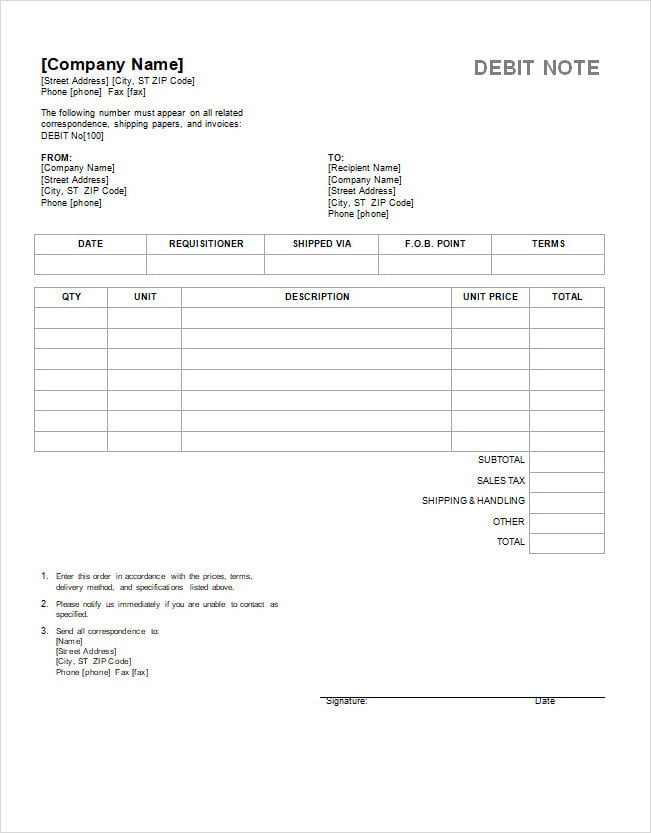 Blank Debit Note Template