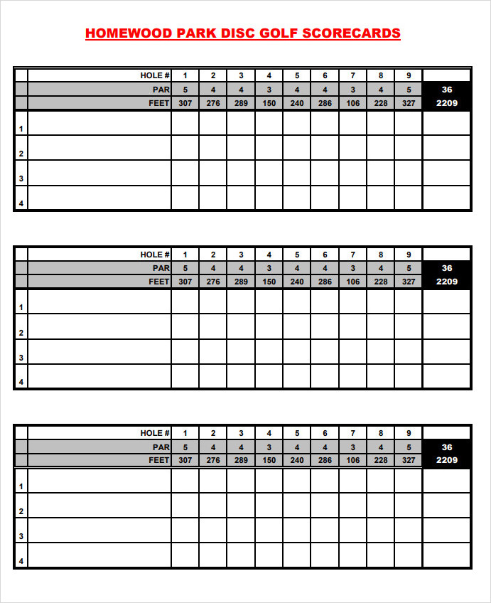 Blank Disc Golf Score Card Template