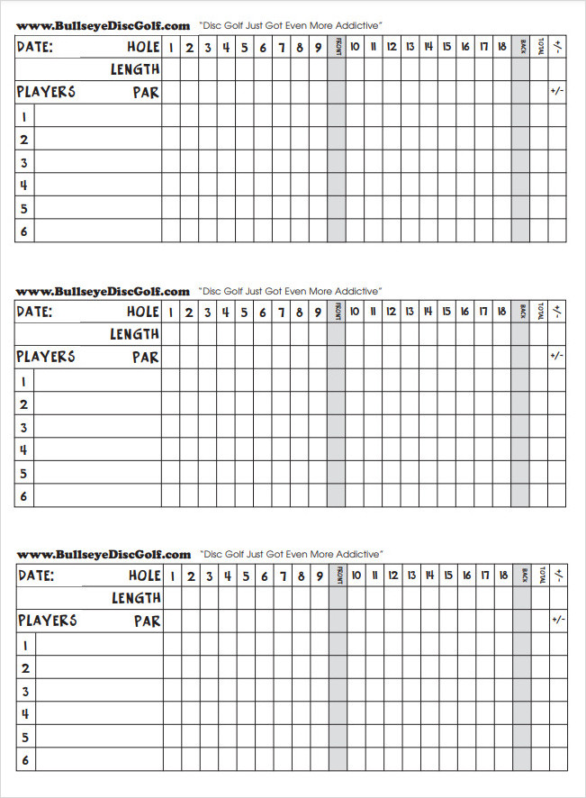 Blank Golf Score Card Template