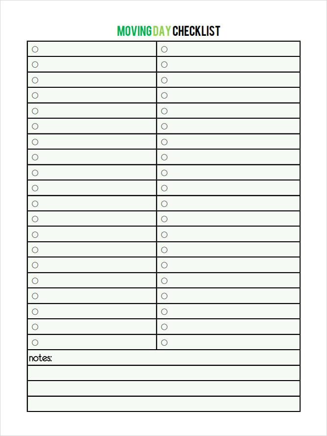 Blank Moving Checklist Template