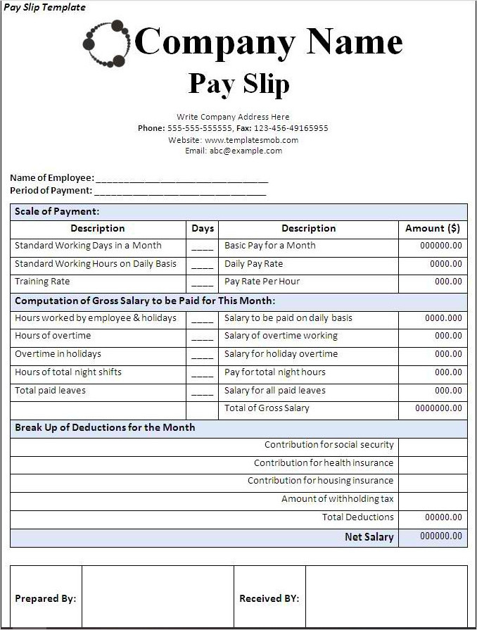 Blank Salary Slip Example