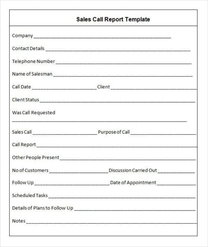 Blank Sales Call Report Template