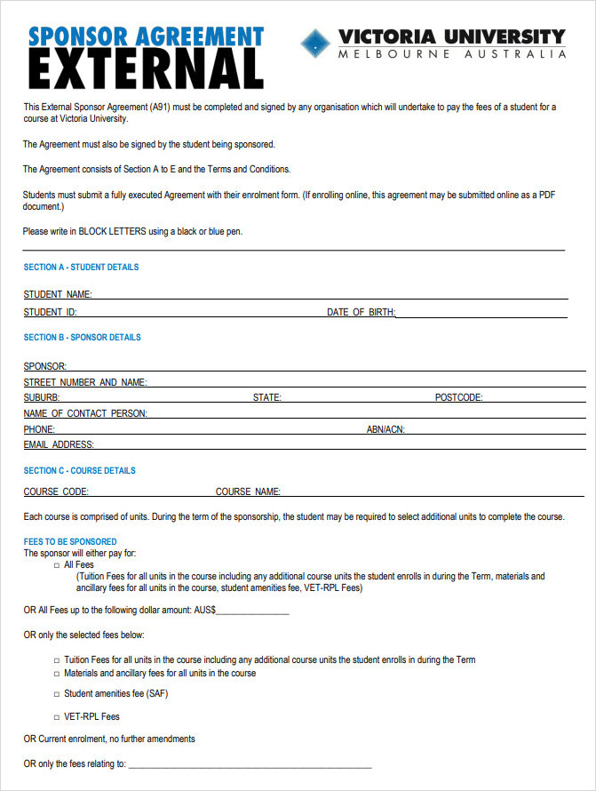 Blank Sponsorship Agreement Form