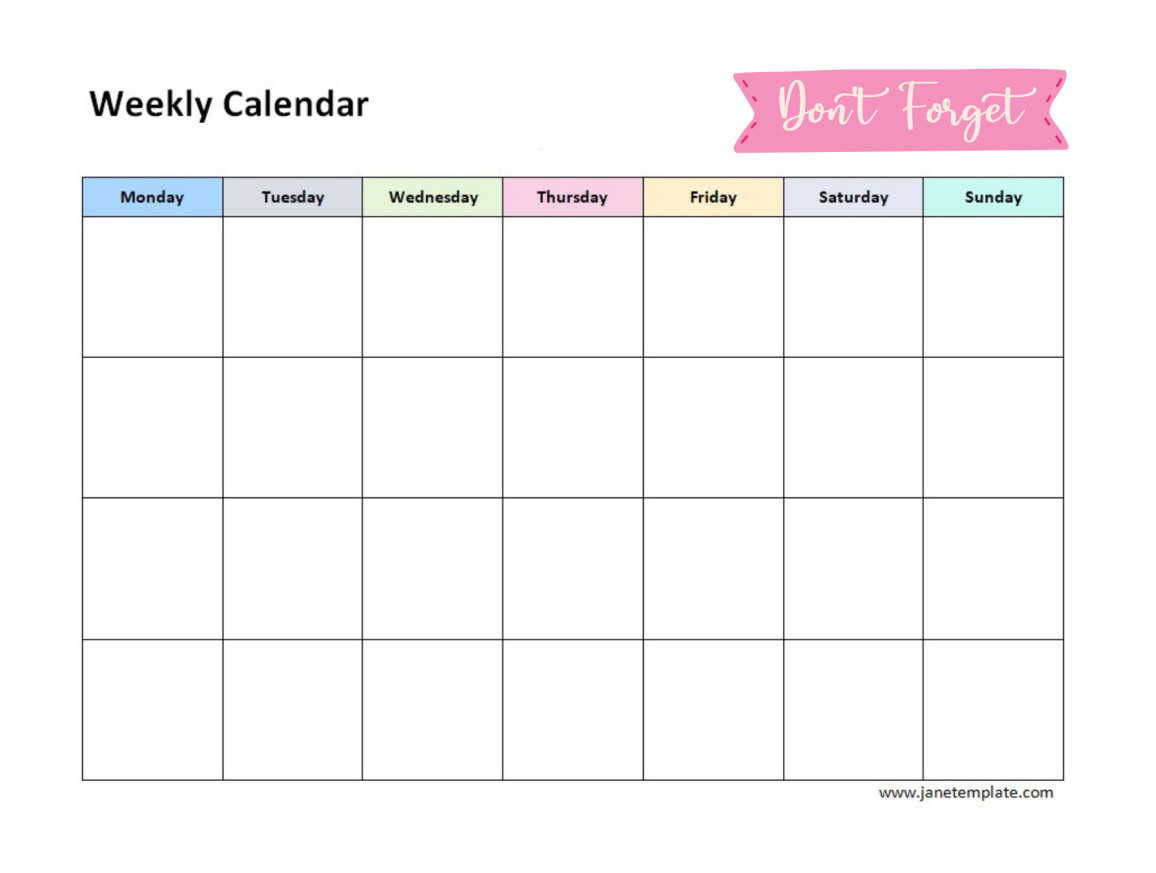 Sample Printable Blank Weekly Calendar Template in Word and PDF Format.