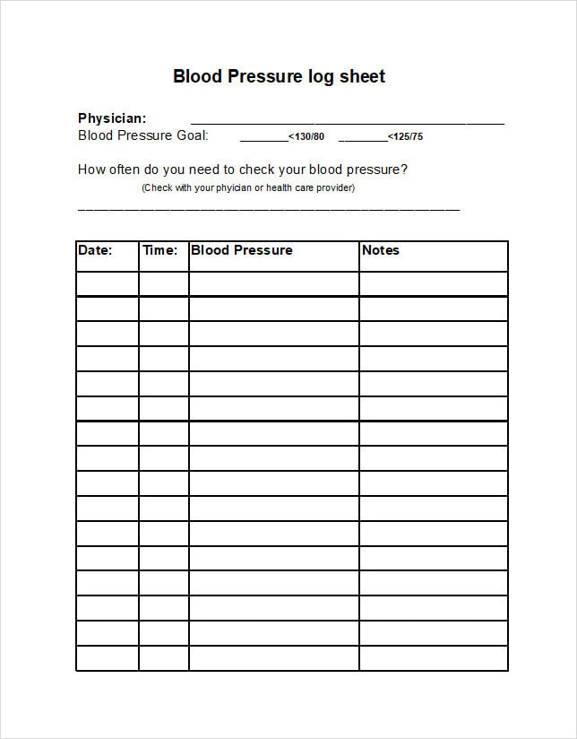 Blood Pressure Log Sheet Template Excel