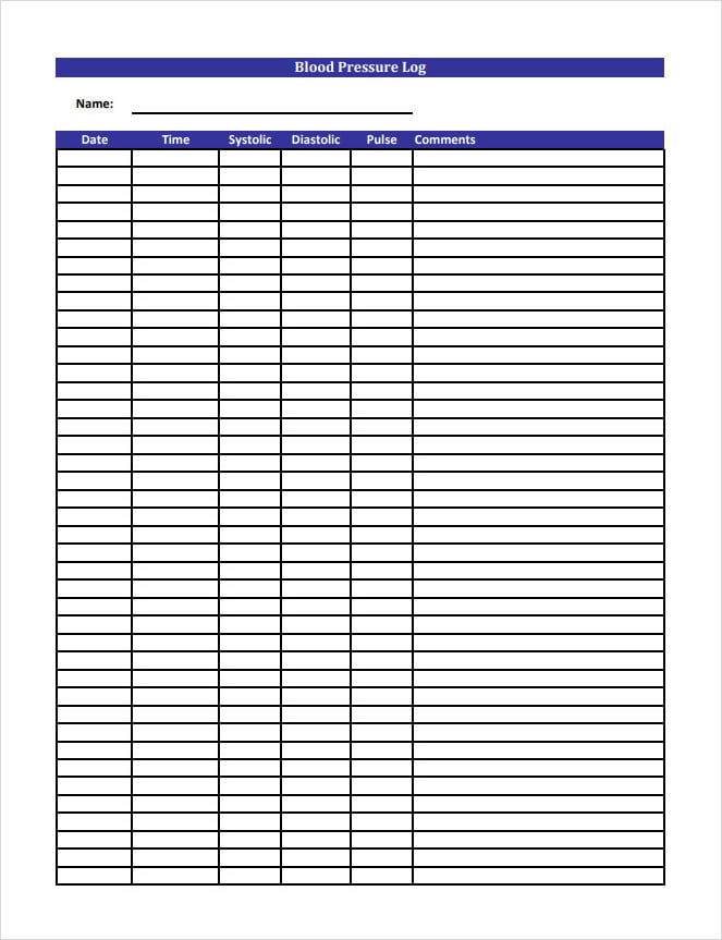 Blood Pressure Log Template