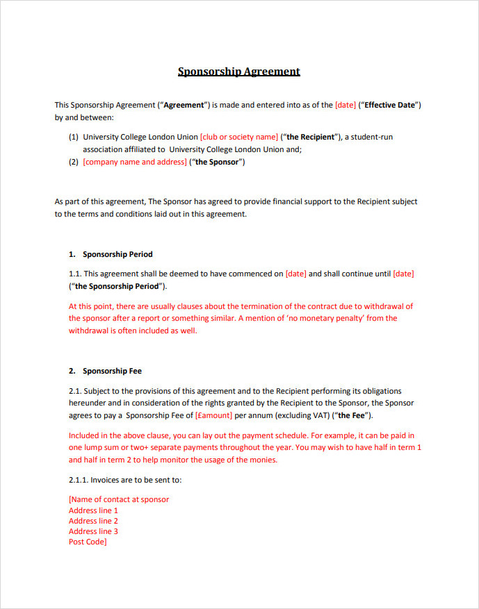 CS Sponsorship Agreement Template