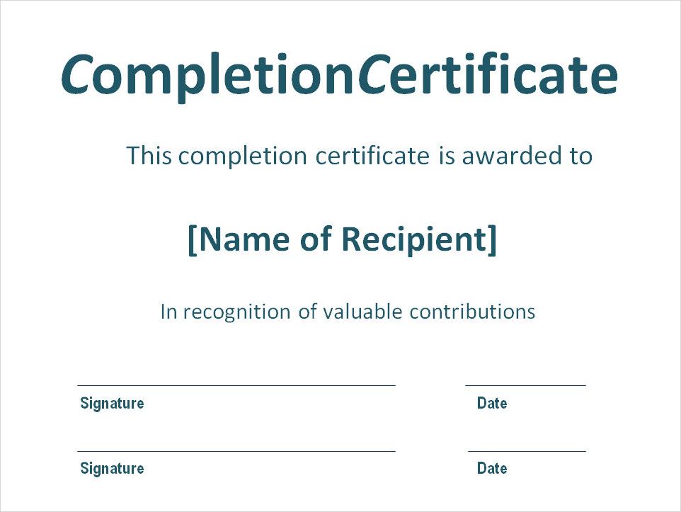 Certificate Of Completion Template Word Doc