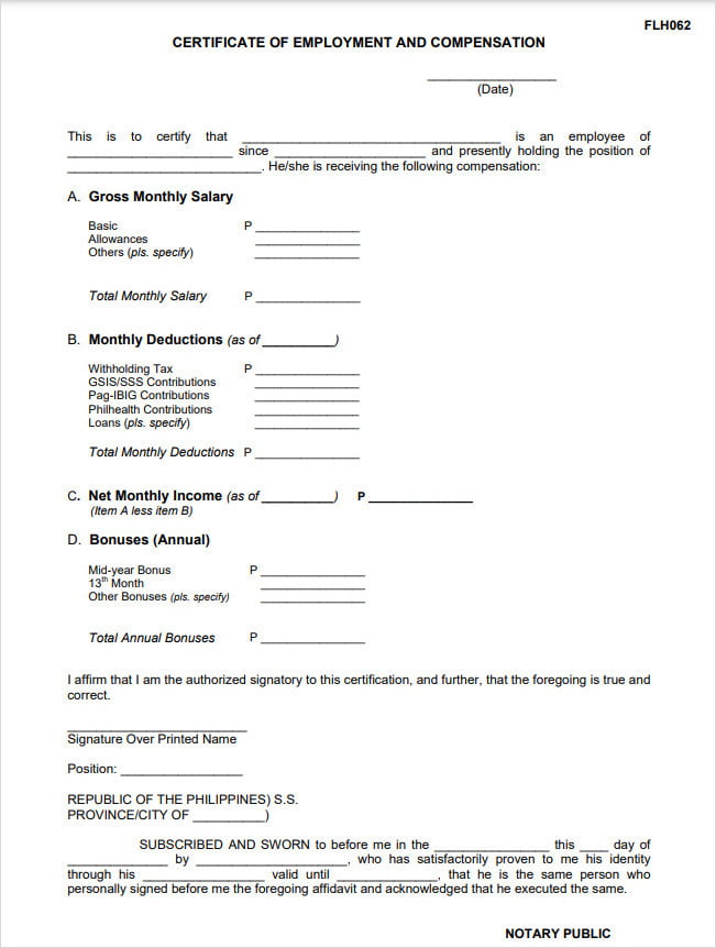 Certificate Of Employment And Compensation