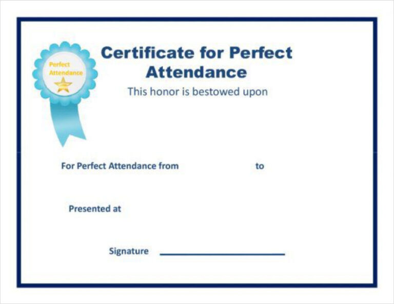 Printable Perfect Attendance Award Template