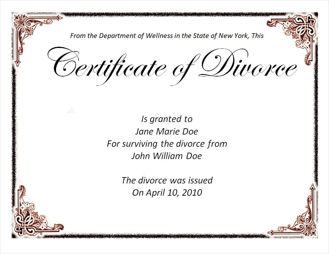 Certificate of Divorce Template