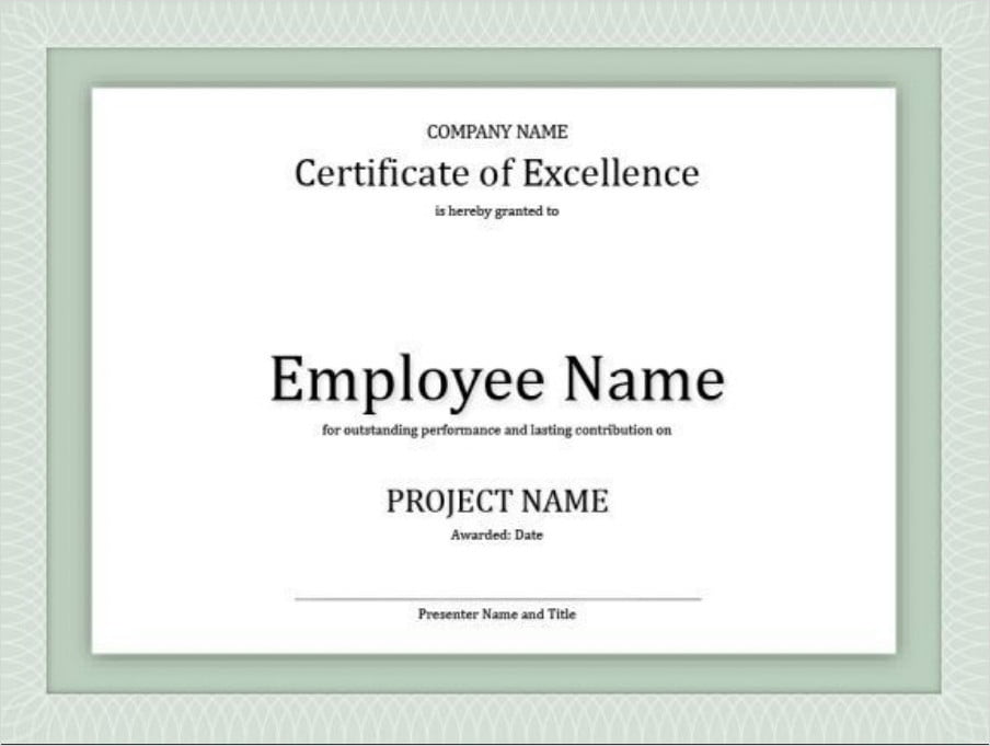 Certificate of Excellence Template for Employee