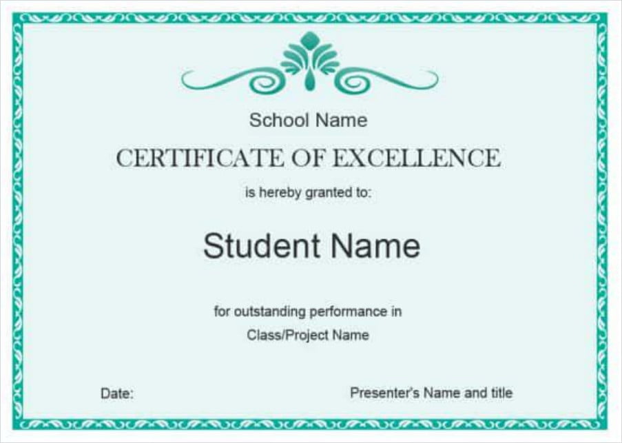 Certificate of Excellence Template for Student