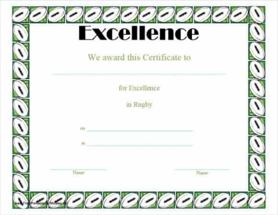 Certificate of Excellence Template in Rugby