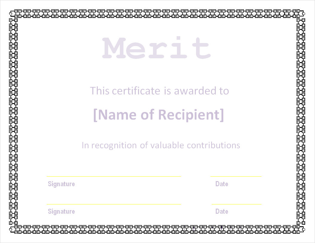 Certificate of Merit Template Word