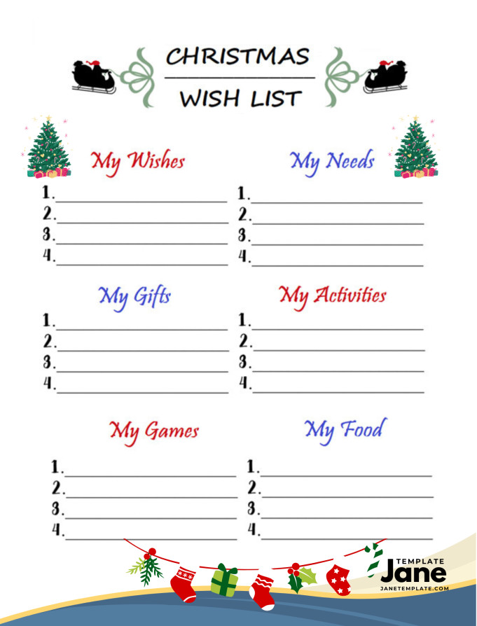 Sample Printable Christmas Wish List Template.