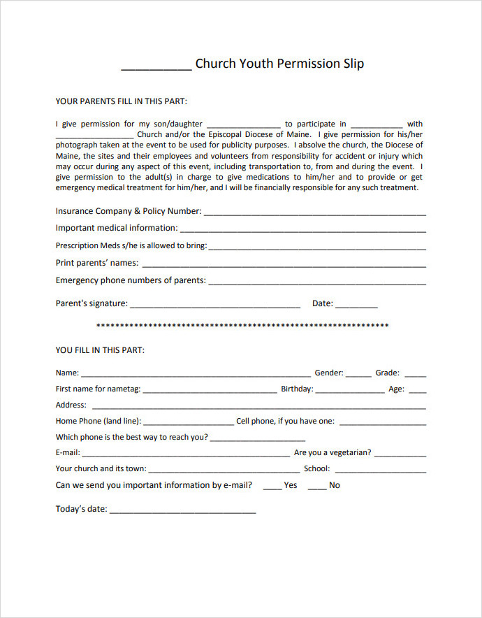 Church Permission Slip Template