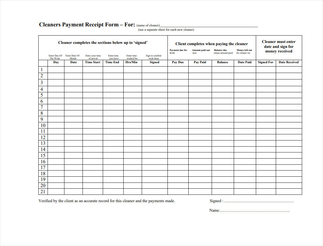 Cleaning Service Receipt Templates & Examples