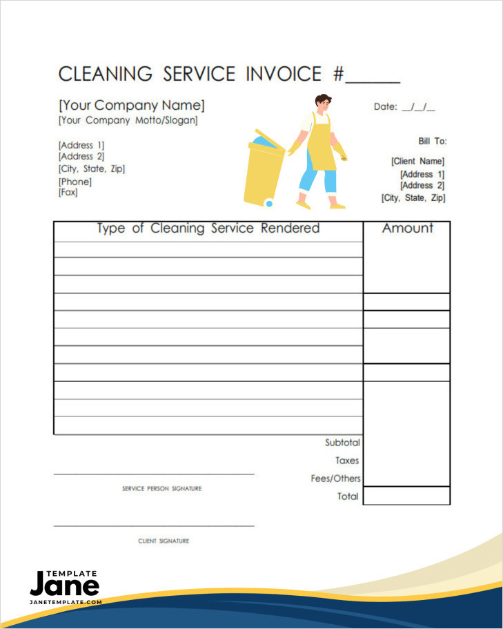 Free Printable Blank Cleaning Service Invoice Template