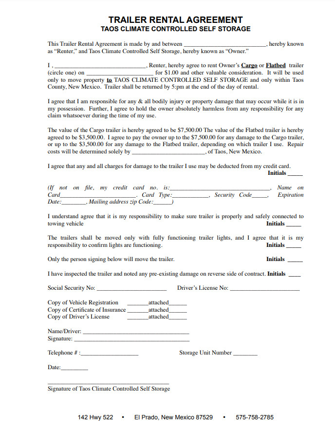 Climate Trailer Rental Agreement Template