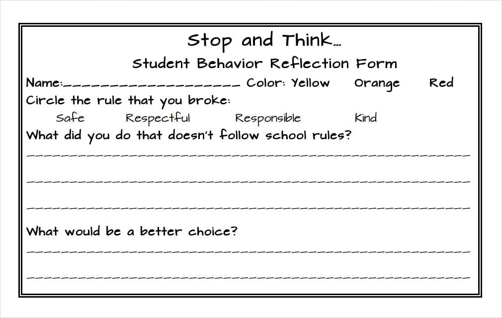 Clip Chart Behavior Reflection Sheet