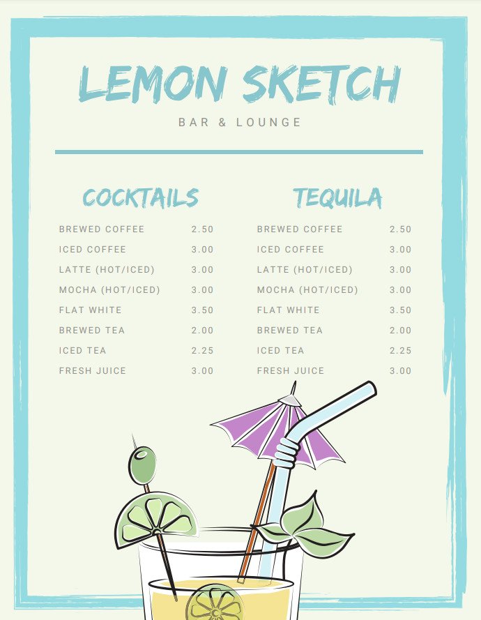 Cocktails and Tequila Drink Menu Template