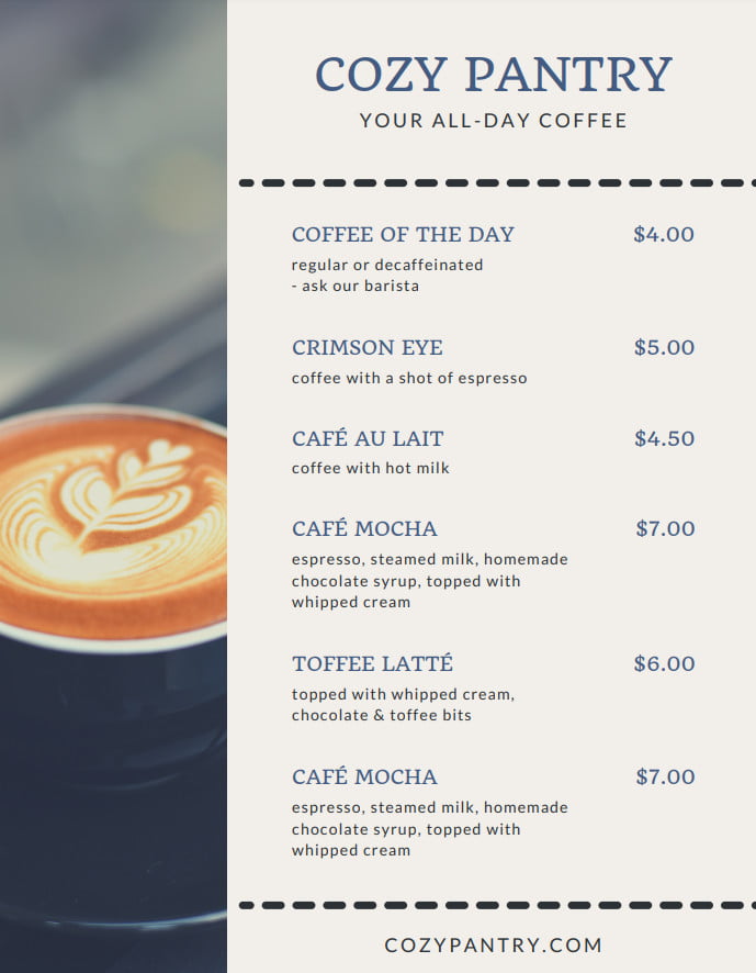 Coffee Drink Menu Template