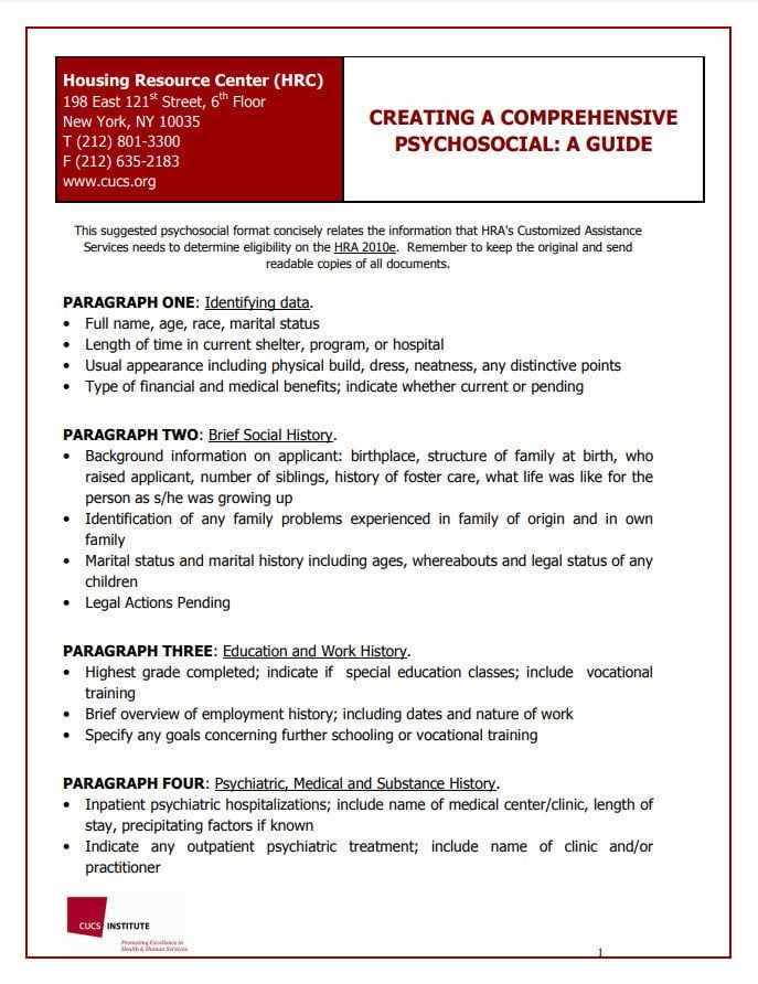 Comprehensive Psychosocial Guide Template